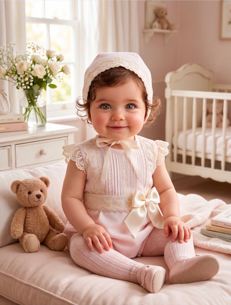 Sonata Infantil Spanish Girls Pink Lace Ceremony 3pc Set VE2624 - MADE TO ORDER