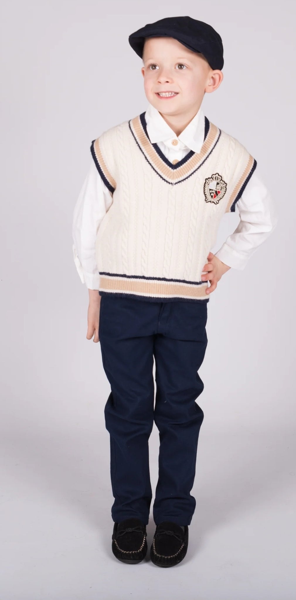 Beau Kid Traditional Boys Cream & Navy Tank Top 4pc Set 2802b