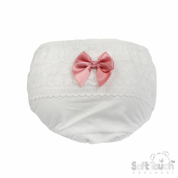 Traditional Baby Girls White Lace & Bow Frilly Pants