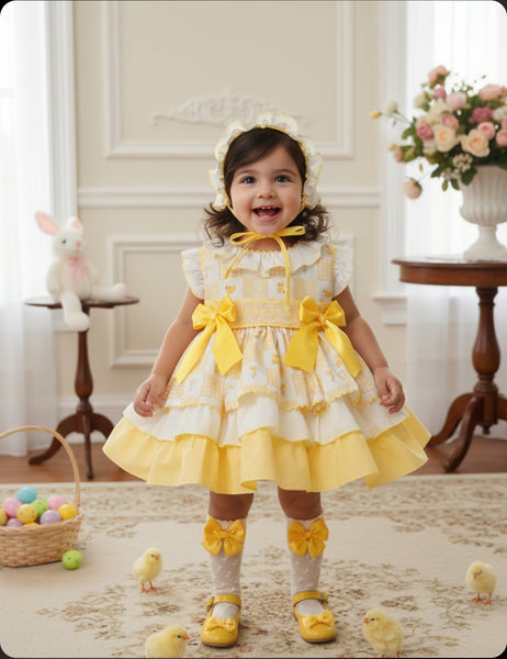 Sonata Infantil SS26 Girls Lemon Easter Chick Puffball Dress VE2603 ~ MADE TO ORDER