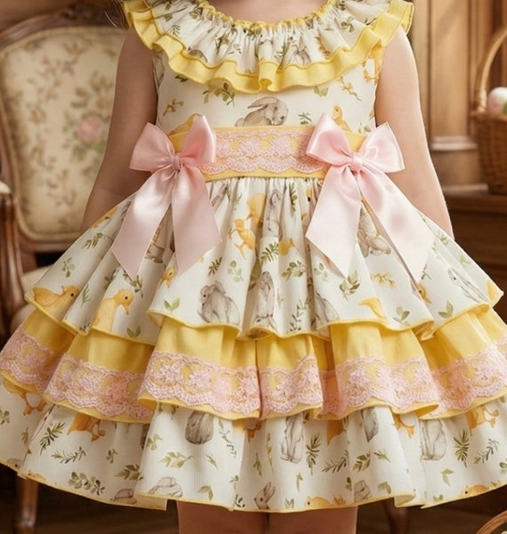 Sonata Infantil SS26 Girls Easter Chick & Bunny Puffball Dress VE2601 ~ MADE TO ORDER