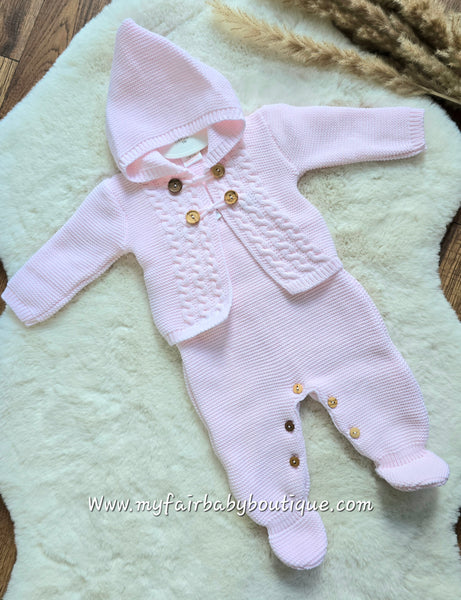 Spanish Baby Girls Pink Knitted Dungarees & Cardigan Set 3120