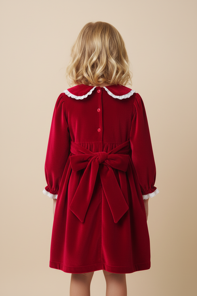 Beau Kid Traditional Girls Red Velvet Smocked Dress 112219 ~ 4-5y