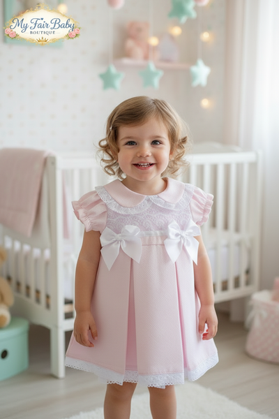 Spanish Baby Girls Pink Pique Pleated Dress V004P ~ 3-36m