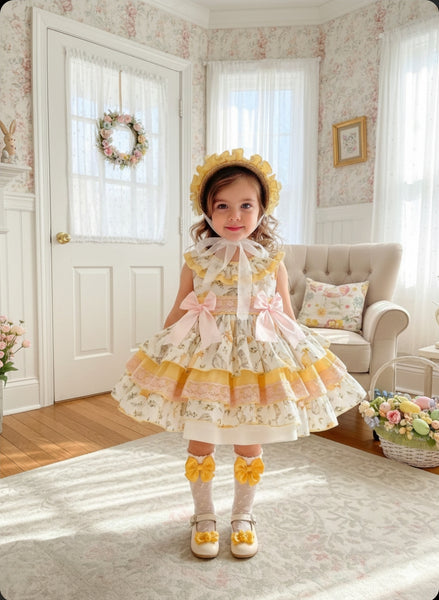 Sonata Infantil SS26 Girls Easter Chick & Bunny Puffball Dress VE2601 ~ MADE TO ORDER