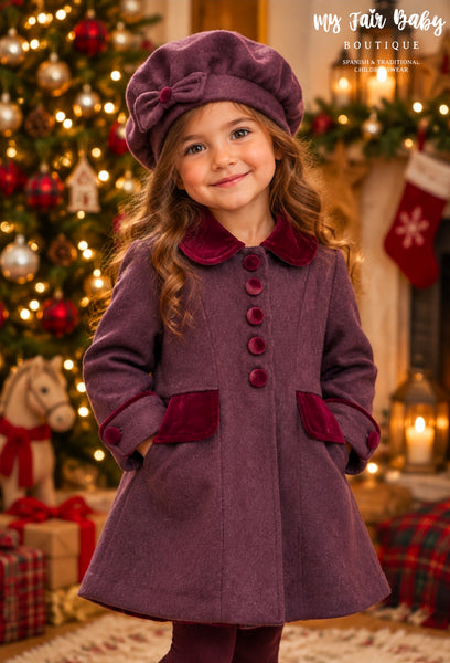 Beau Kid Girls Wine Red Winter Coat & Hat ~ 12m-6y