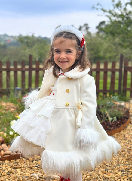 Sonata Infantil AW25 Spanish Girls Cream Winter Fur Trimmed Coat IN2509 - MADE TO ORDER