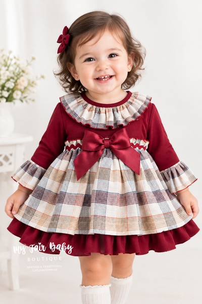Spanish Girls Burgundy Checkered Christmas Dress & Pants ~ 3-36m