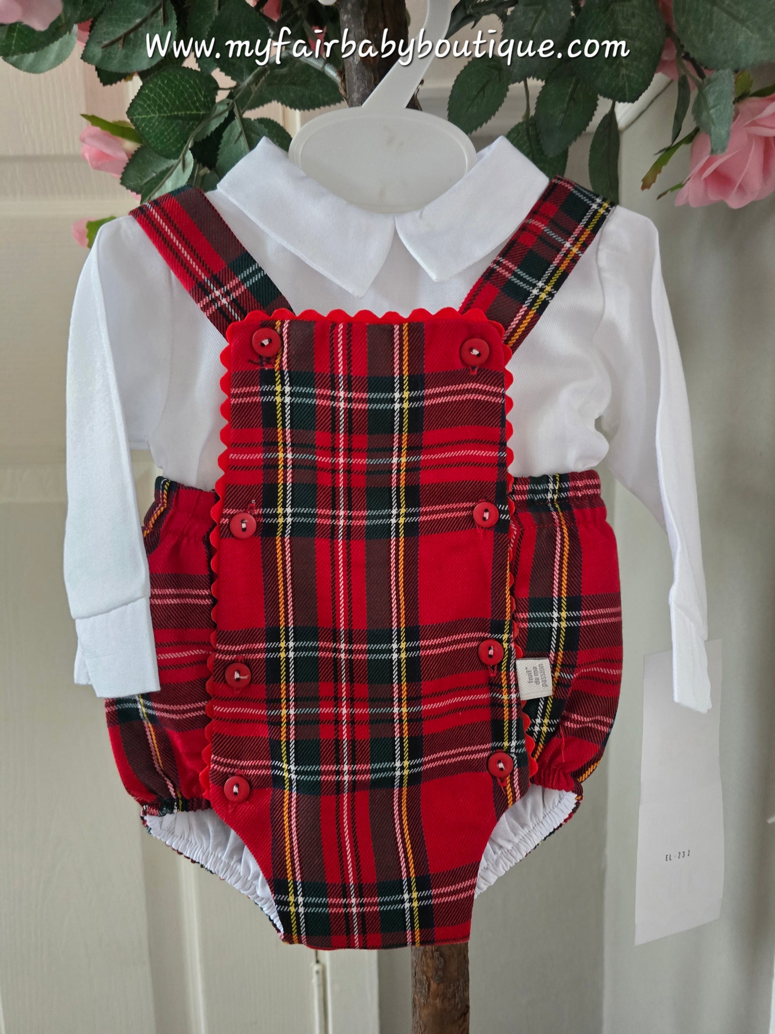 Spanish Baby Boys Red Tartan Christmas Romper Set ~ 6,12,36m
