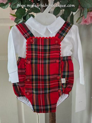 Spanish Baby Boys Red Tartan Christmas Romper Set ~ 6,12,36m
