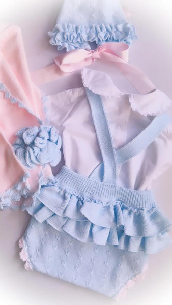 Ela Confeccion AW25 Girls Blue & Pink Knitted Romper - MADE TO ORDER