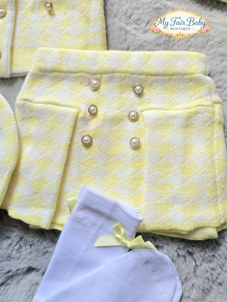Traditional Girls Lemon Houndstooth Skirt & Jacket Set