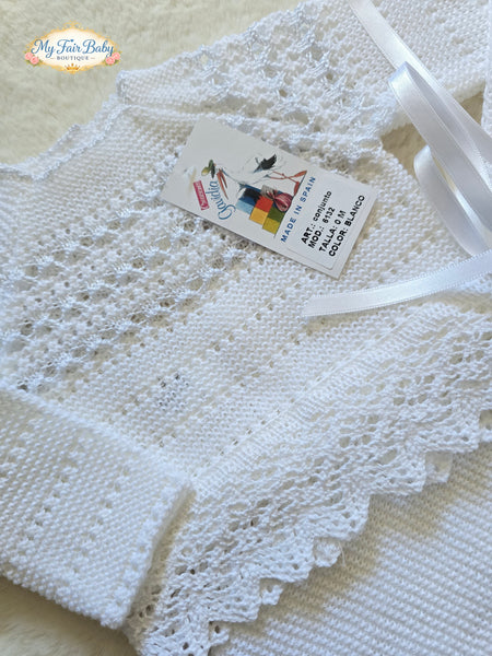 Spanish Creaciones Gavidia Unisex Baby White Knitted 3pc Lace Set 6132