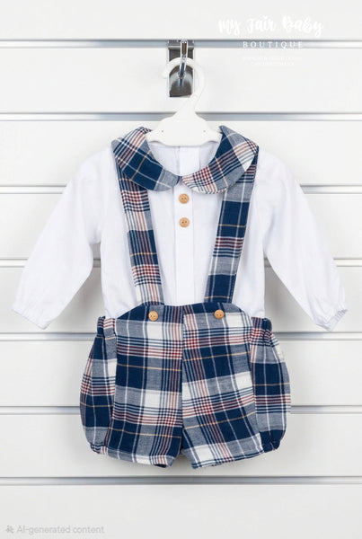 Spanish Baby Boys Navy & White Plaid Dungaree Set ~ 3-36m