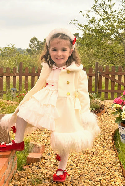 Sonata Infantil AW25 Spanish Girls Cream Winter Fur Trimmed Coat IN2509 - MADE TO ORDER