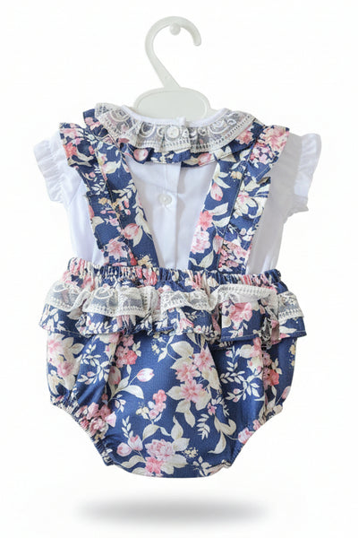 Spanish Baby Girls Navy & Peach Floral Romper M002 ~ 3-36m