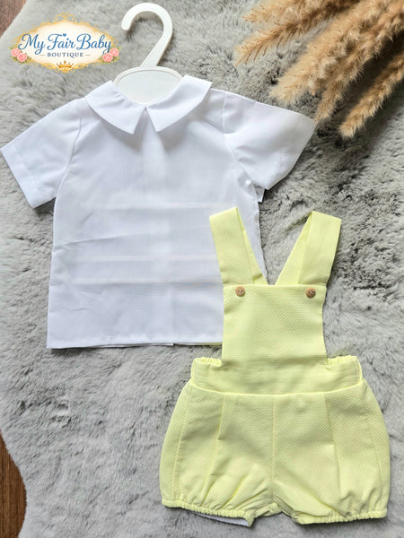 Spanish Baby Boys Lemon Pique Dungaree Set 24122 ~ 3-36m