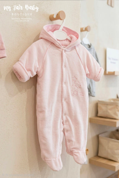 Baby Girls Soft Pink Velour Snowsuit/Pramsuit ~ 3-6m