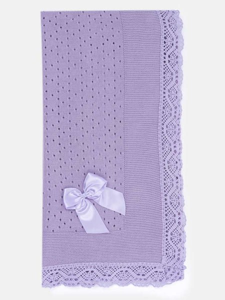 Spanish Baby Girls Lilac Lace & Bow Shawl / Blanket