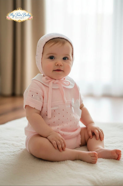 Spanish Baby Girls Pink Knitted Jam Pant 3pc Set ~ 0-3m