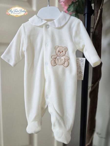 Spanish Unisex Baby Cream Teddy Cotton Sleepsuit/Babygrow SG263