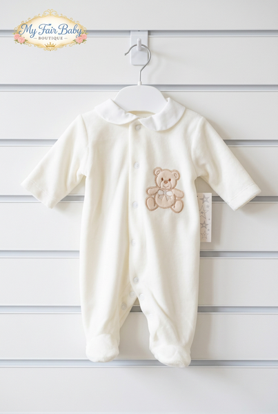 Spanish Unisex Baby Cream Teddy Cotton Sleepsuit/Babygrow SG263