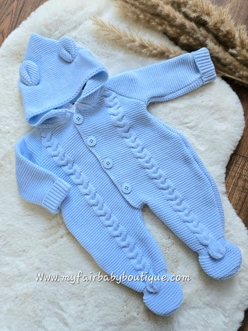 Traditional Baby Boys Blue Knitted Pramsuit 4194
