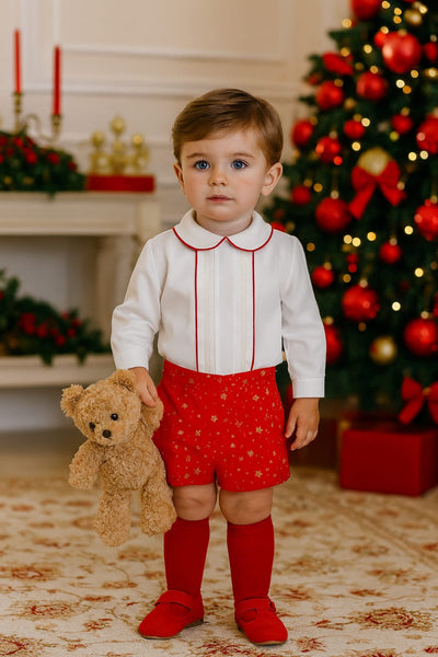 Sonata Infantil AW25 Spanish Baby Boys Red Star Print Christmas Short Set NA2505 ~ 24m ~ IN STOCK NOW