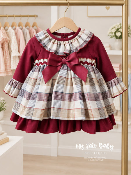 Spanish Girls Burgundy Checkered Christmas Dress & Pants ~ 3-36m