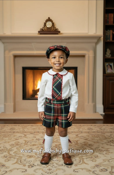Sonata Infantil Spanish Baby Boys Red & Green Tartan Short Set IN2417 - MADE TO ORDER