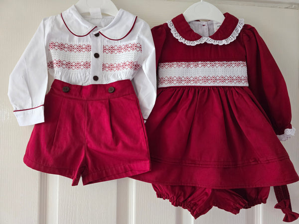 Mabini Traditional Spanish Girls Burgundy Smocked Christmas Dress 2827 ~ 0-6y