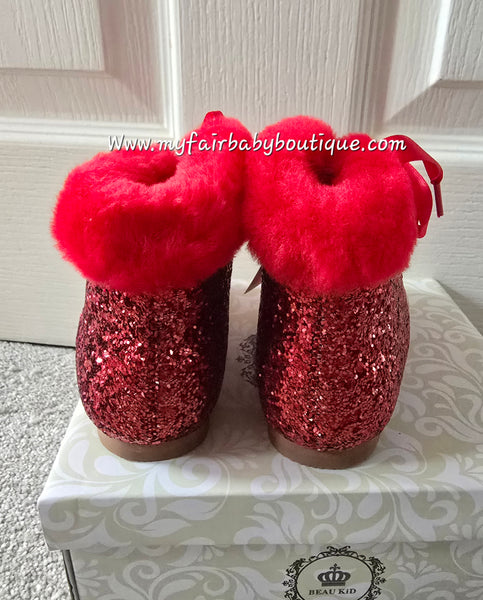 Beau Kid Girls Red Patent & Glitter Ankle Boots