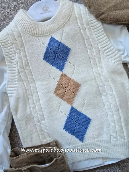 Beau Kid Traditional Boys Argyle Tank Top 4pc Set 2818