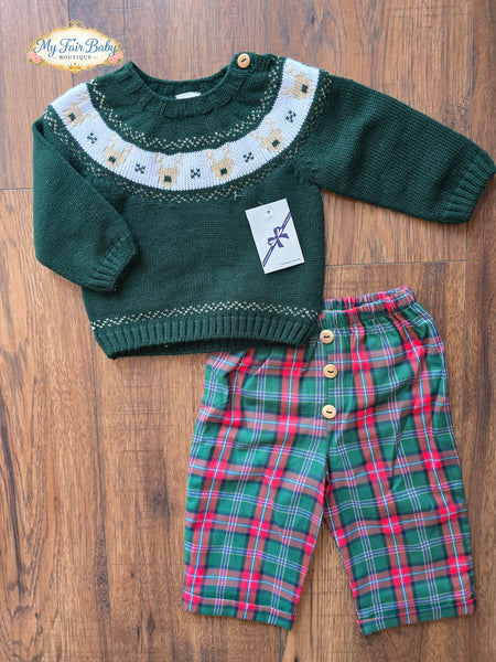 Spanish Baby Boys Green Reindeer Trouser Set