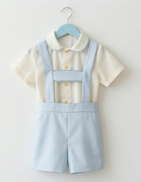 Sonata Infantil Spanish Baby Boys Blue H-Bar Dungarees Set VE2511 ~ MADE TO ORDER