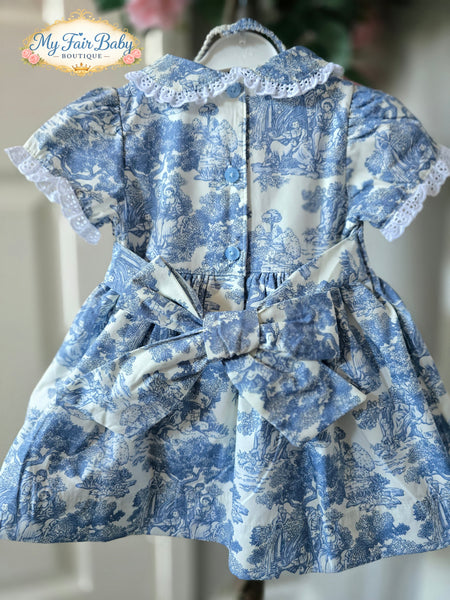 Mabini Traditional Girls Blue Toile Smocked Dress Set MB2620 ~ 0-6y