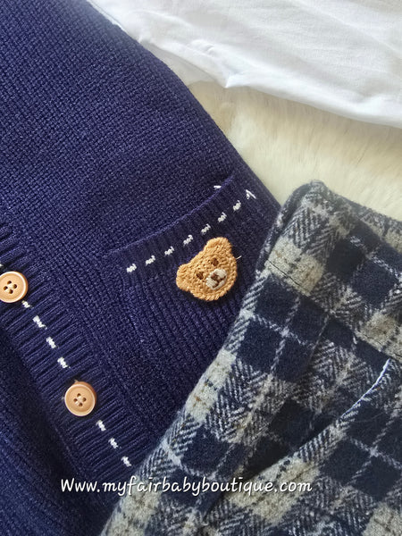 Beau Kid Traditional Boys Navy Check Trouser 4pc Set 2821