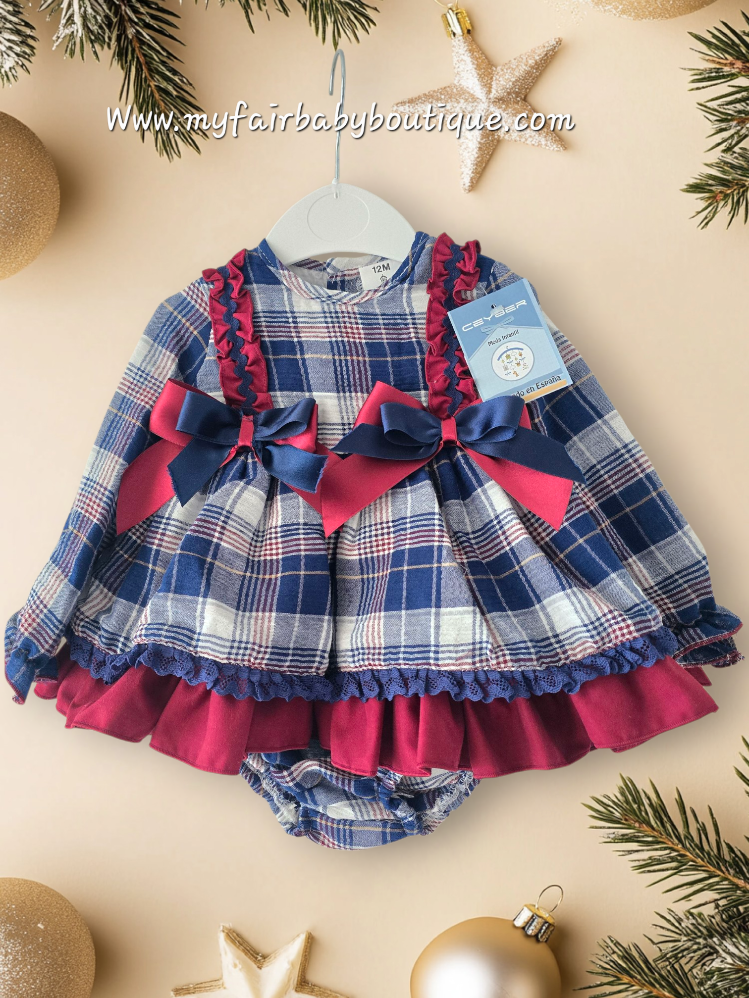 Ceyber AW25 Spanish Girls Burgundy & Navy Plaid Dress B2530