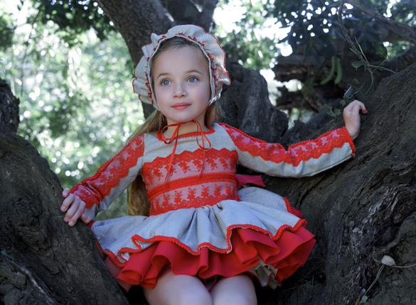 Ela Confeccion AW25 Spanish Girls Red & Gold Lace Puffball Dress ~ 2-8y - IN STOCK NOW