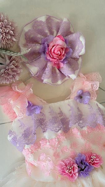 Ela Confeccion SS26 Girls Pink & Lilac Lace Eloise Puffball Dress - MADE TO ORDER