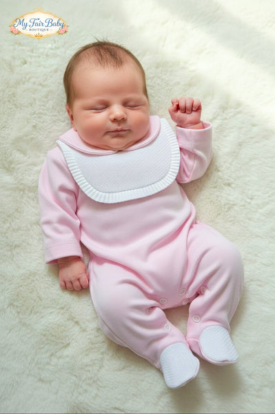 Spanish Baby Girls Pink Cotton Sleepsuit/Babygrow SG87 ~ NB-3m