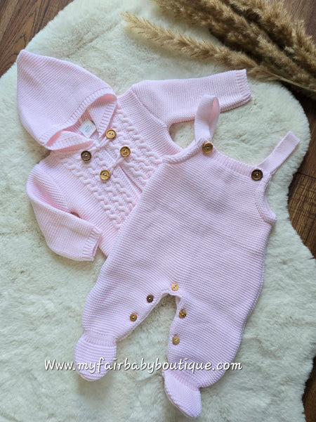 Spanish Baby Girls Pink Knitted Dungarees & Cardigan Set 3120