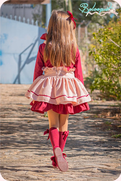 Belcoquet AW26 Older Girls Garza Burgundy Dropwaist Dress