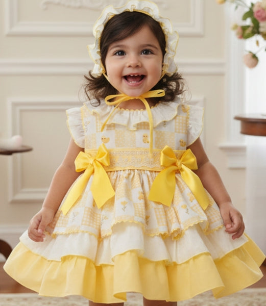 Sonata Infantil SS26 Girls Lemon Easter Chick Puffball Dress VE2603 ~ MADE TO ORDER
