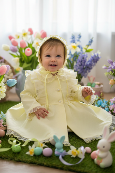 Sonata Infantil Spanish Girls Lemon Pique Summer Coat & Bonnet PC2305 - 18m IN STOCK NOW