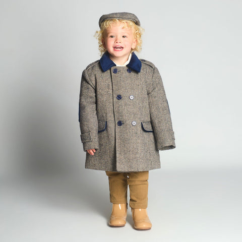 Beau Kid Traditional Boys Navy Tweed Coat 1500a ~ 3-6y
