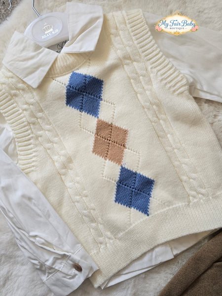 Beau Kid Traditional Boys Argyle Tank Top 3pc Set 2818