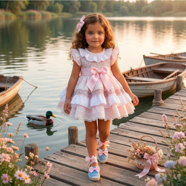 Sonata Spanish Girls Pink Floral Puffball Dress VE2419 - MADE TO ORDER