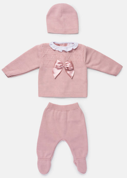 Spanish Baby Girls Dusky Pink Knitted 3pc Set ~ 0-3 months