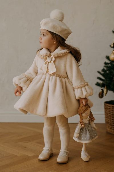 Sonata AW25 Spanish Girls Luxury Cream Fur Winter Coat & Beret NA2511 ~ 24m ~ IN STOCK NOW